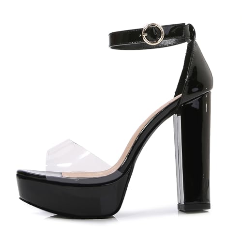 Sandales à talons hauts et plateformes en cuir verni et PVC pour femmes