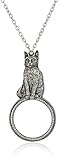 1928 Jewelry Women's Pewter Cat Magnifying Glass Pendant Necklace 30 inch, Silver, One Size