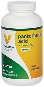 The Vitamin Shoppe Ácido pantoténico de 500 MG, con vitamina B5, apoya la producción de energía y cabello, piel, uñas, una vez al día (300 cápsulas)