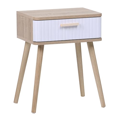 Miroytengo Table de chevet Frise de style nordique en chêne nordish et blanc, 1 tiroir coins arrondis 40 x 52 x 30 cm