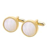 Jonwo One Pair Mother of Pearl Men's Cufflinks in Gift Box Round Cuff Links for Business Wedding Ann