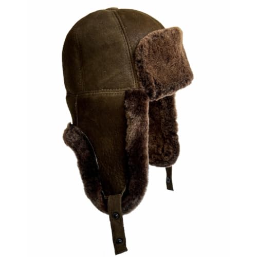 Image of Leather Aviator Russian Ushanka Trapper Shearling Sheepskin Fur Ear Flap Waterproof Winter Hat