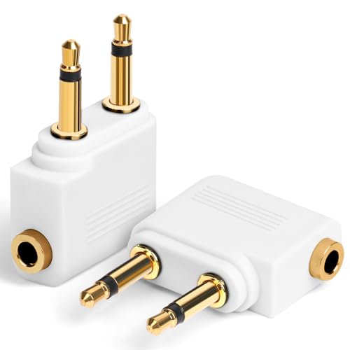 AXFEE 2PC Airplane Flight Headphone Adapters(Gold Plated 3.5mm White)