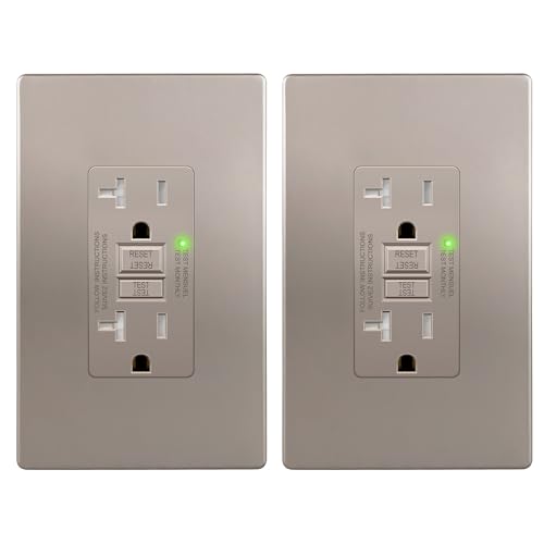 Image of LIDER GFCI Outlet 20Amp, GFCI Receptacle, ETL Listed, Matte Nickel, 2-Pack | Tamper-Resistant, Ground Fault Protection, Self-Test, LED Indicator, No-False-Trip Performance, Screwless Wall Plate, Anti-In