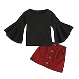 Toddler Baby Girl Fall Winter Skirt Set Long/Flare Sleeve T-Shirt Tops Pu Leather Velvet Mini Skirts...