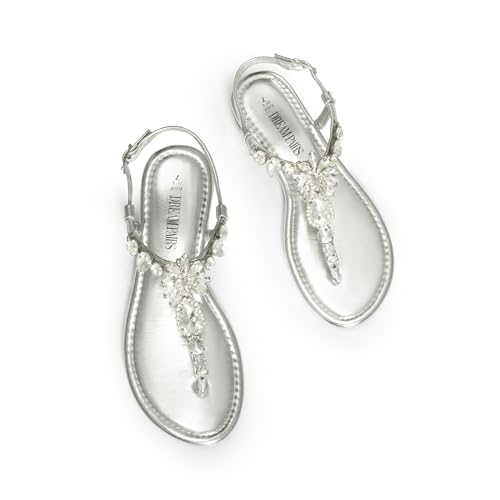 Image of DREAM PAIRS Women's Rhinestone Flat Sandals | Thong Sparkle Dressy Comfortable Adjustable Ankle Strap Sandals for Summer Beach Vacations Wedding Holiday Party