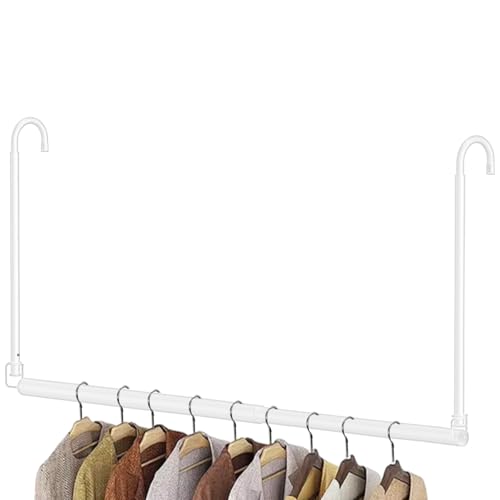 Hanging Closet Rod, Adjustable Height & Width Closet Rods for Hanging Clothes-Closet Extender Hanging Rod Space-Maximizing Design Suitable for Hanging and Drying Clothes, White