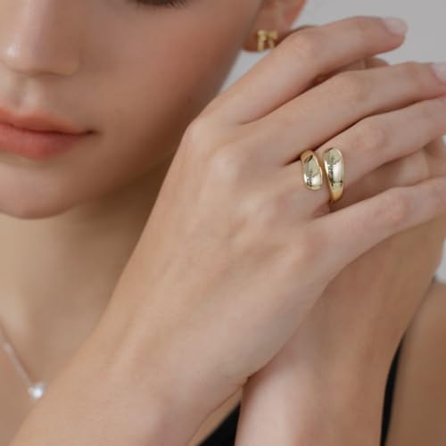 MINDDHA 14K Gold/White Gold Plated Chunky Open Twist Stackable Rings for Women | Bold Crossover Statement Ring Band Size 4-123