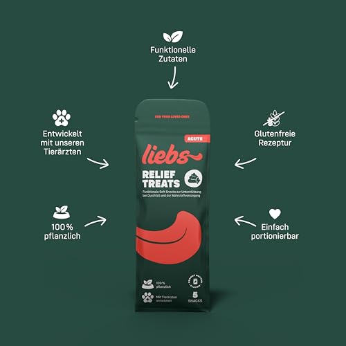 liebs Hunde Supplement Verdauung, Darm & Magen (10 x 15g) Relief Snack | Heilmoor für Hunde mit empfindlichen Magen | Dog Treats unterstützen die Normale Verdauung | Kohletabletten | 100% pflanzlich