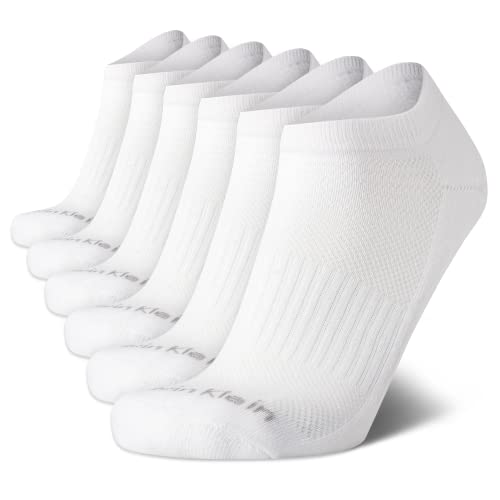 Calvin Klein Mens No Show Socks - 6 Pack Cotton Blend Soft Cushioned Athletic Low Cut Socks for Men, Size 7-12, Pure White