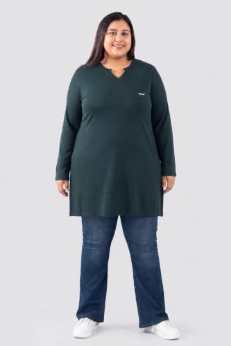 Image of CUPID Women's Cotton Plus Size Plain Full Sleeves Long Top for Summer n Semi Summers with One Side Pocket for Ladies Solid T Shirt