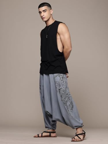 Image of The Veshti Company Printed Harem Pants for Men's Cotton Hippie Style Baggy Boho Yoga Pajama Pant with Pocket
