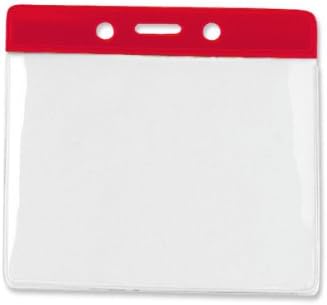 Bulk 100 Pack - Extra Large (4 1/2 X 3 1/2 Insert) Horizontal Badge Holders with Red Color Bar, by Specialist ID