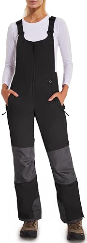 DAFENP Pantalones Nieve Esquí Mujer Invernal Pantalón Softshell Calor Pantalones de Trabajo Largos Prueba Viento Impermeable Mono Outdoor Pantalón Funcional con Tirantes Ajustables HXK8778W Black L