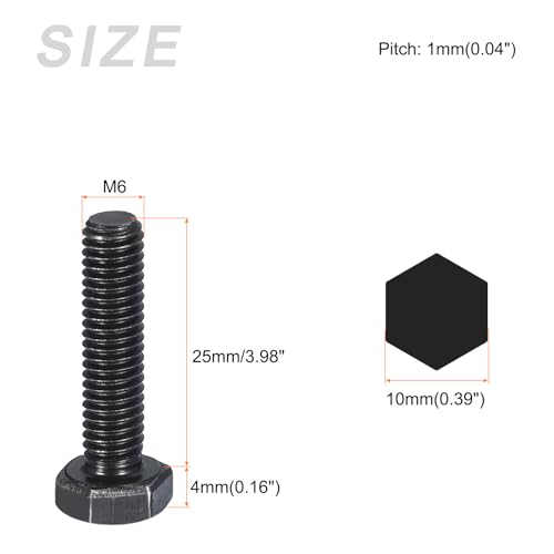 Image of METALLIXITY Hex Bolts (M6-1x25mm) 25Pcs, 8.8 Grade Carbon Steel Fully Threaded Black Oxide, Coarse Thread UNC Hex Head Screw Bolt - for Furniture Repair
