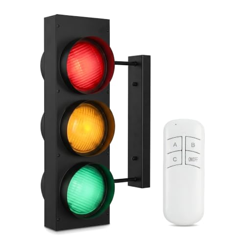 Image of Traffic Light Wall Lamp Remote Control Retro Kids Bedroom Stop Light, Industrial LED Wall Sconce, Double Sided Vintage Fun Classroom Lights for Home Office Bar Garage Car Room Decor Christmas