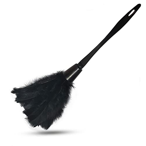14 Inch Turkey Feather Duster – Lightweight Cleaning Brush for Home, Office, Furniture, Blinds, and Electronics（Black）