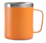 wrtgerht Reise-Kaffeetasse for Zuhause und Büro, Isolierte Edelstahl-Kaffeetasse mit Deckel und Griff, Thermo-Kaffeetasse for heiße und kalte Getränke Küchengeräte (Color : Orange, Size : 12oz)