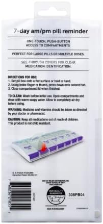 EZY DOSE Pill Box, Pill Organiser with Daily 2 Times a Day Compartments, Easy Open Dispensers with Push Buttons, 7 Count