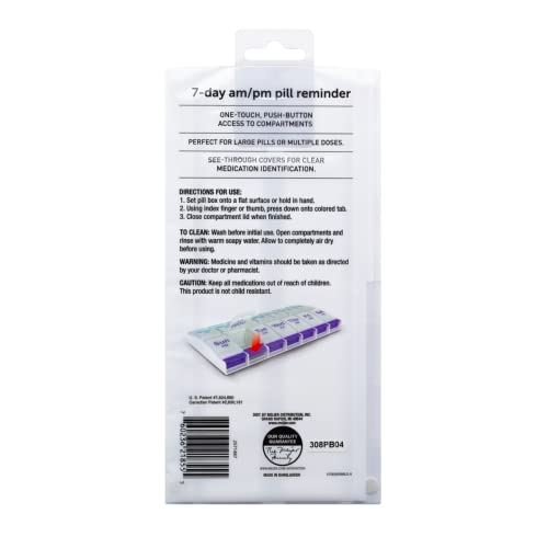Ezy Dose Push Button (7-Day) Pill, Medicine, Vitamin Organizer | Weekly, 2 Times A Day, Am/Pm | Large Compartments | Arthritis Friendly | Clear Lids #TOP2