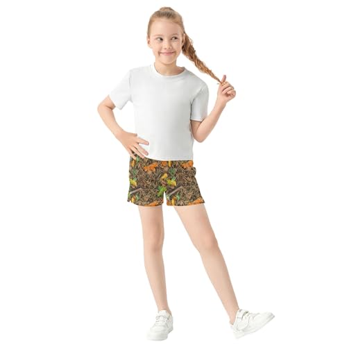 Girls Athletic Lounge Shorts Autumn Leaves Brown Print Casual Comfy Kids Youth Pajamas Sleepwear, X-Small2