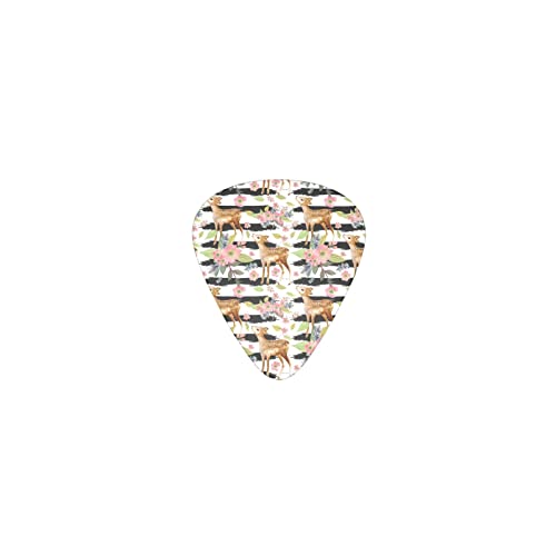 鹿と花 デザインギターピック guitar pick ティアドロップ型 エレキギター/アコースティックギター/クラシックギター/ベース等の練習に最適な12枚セット