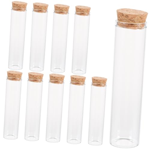 CLISPEED 10個 高耐熱ボロシリケイトガラス試験管 コルク栓付き 直口密封保存瓶 乾燥花や手作り小物収納用
