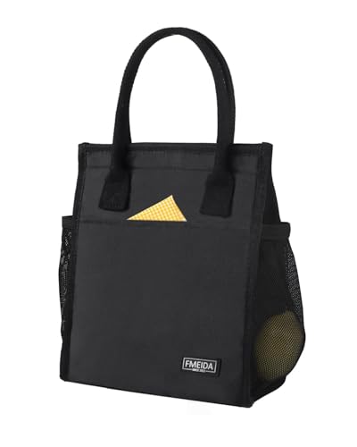 Fmeida 6.75L Small Insulated Lunch Bag Women Men, Lunch Bags with Multiple Pockets, Reusable Thermal Cooler Tote for Work, Office, Picnic, Travel | Hook and Loop Closure, Black