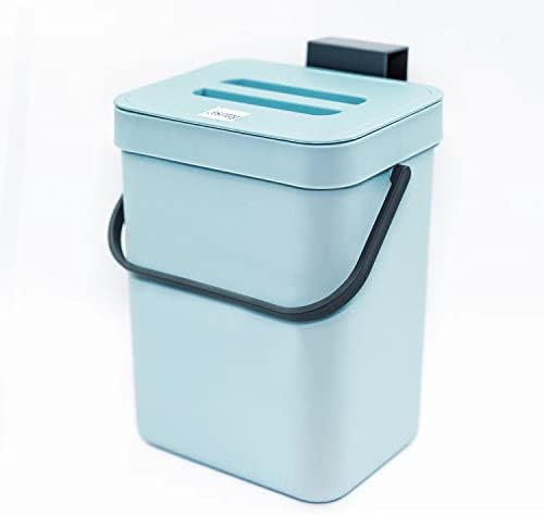 Jesintop Kitchen Compost Bin Indoor for Counter Top,Hanging Small Trash Can with Lid,Food Waste Bin,Mountable Compost Busket 1.3 Gal/5 L Series,Blue