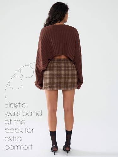 EXLURA Womens Faux Wool Plaid Mini Skirts Fall Winter Bodycon Skirt Pockets - image 6