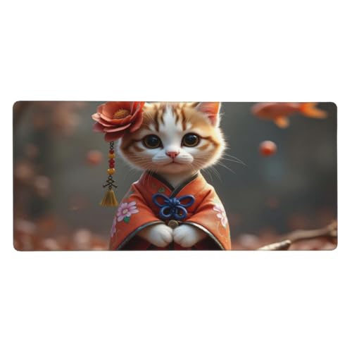 Sous-main de bureau chat orange 40,6x90,9 cm de qualité supérieure pour PC