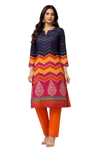Image of Women's Cotton Blend Unstitched Kurti Set for Women | A-Line Style Dress Material | 2-Piece Traditional Ethnic Wear Suit Fabric