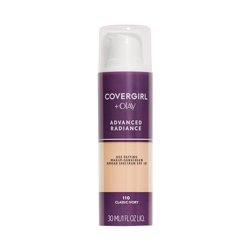 COVERGIRL Advanced Radiance Age-Defying Liquid Foundation Makeup | Anti-Aging, Age-Defying Formula, Buildable Coverage (Packaging May Vary) | 110 Classic Ivory | 1 fl oz (Pack of 1)