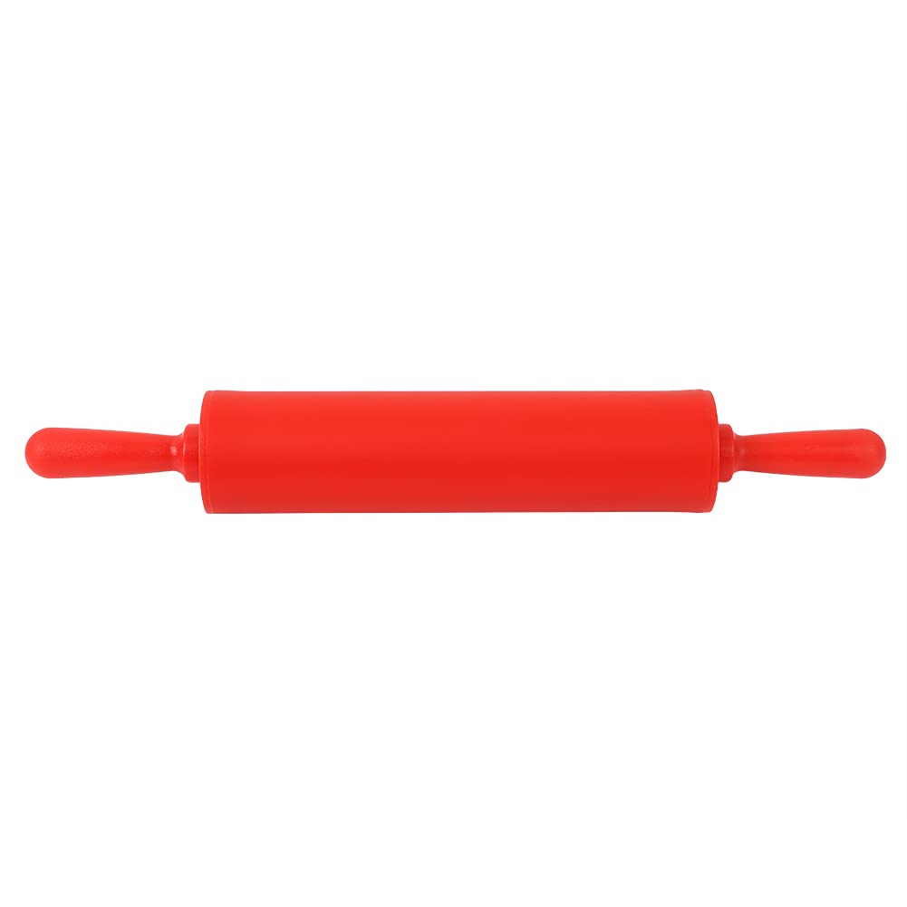 Colorful Dough Roller Silicone Rolling Pin Comfortable Handle for Baking Pastry Pizza Pasta Fondant(Red) Rolling Pins