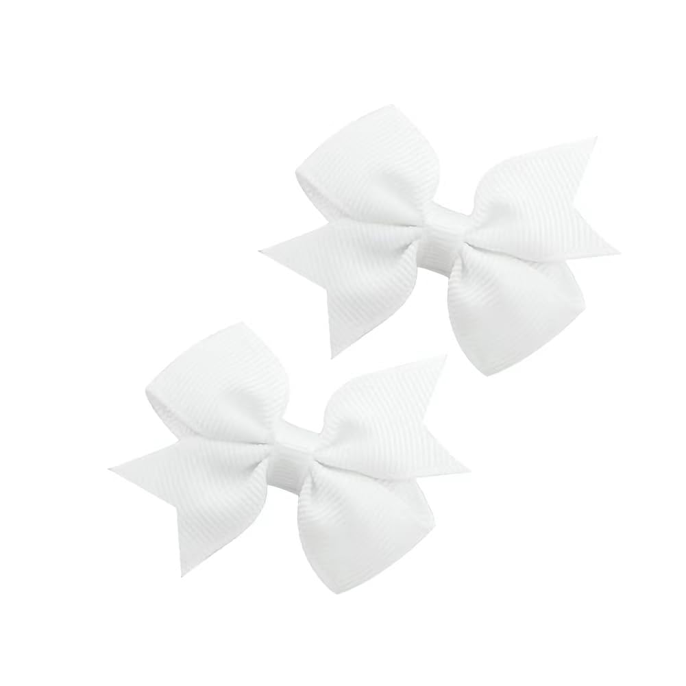 Lazos para el pelo de bebé, totalmente forrados, grogrén, cinta sólida, mini lazos para niñas, adolescentes, bebés, niños pequeños, recién nacidos, 2 unidades de colores en pares (blanco)