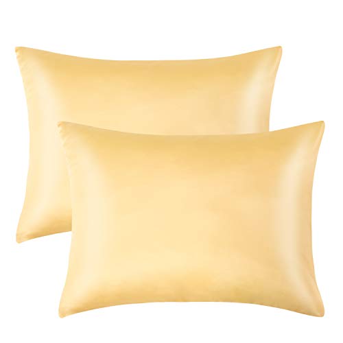 Image of FLXXIE 2 Pack Zippered Satin Toddler Pillowcases, 13x18 Inches, Luxury and Silky Soft Travel Zip Pillow Cases for Boys and Girls, Yellow