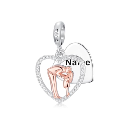 PROESS Personalized Father Daughter Charm Sterling Silver Engraving Name Charms for Bracelets Jewelry Making Birthday Valentines Day Gifts for Daughter Lover (16-Custom Name-Kiss)