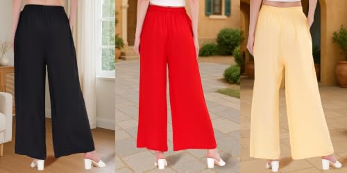Image of Buy That Trendz Palazzo Pants for Women Rayon Elasticated Regular Fit Flared Wide Leg M to 6XL Pack of 3