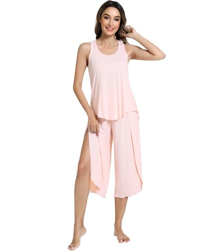 Image of NACHILA Bamboo Viscose Pajamas for Women Racerback Tank Capri Set