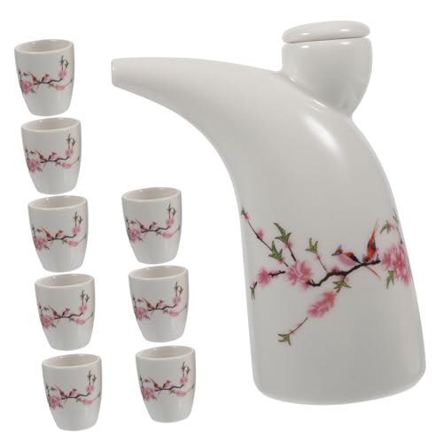 GRIRIW 1Set Ceramic Sake Serving Kettle with Sake Cups Traditional Rice Wine Pot for Home and Restaurant Use Elegant Design for Hot Cold Sake Safe Packaging Included