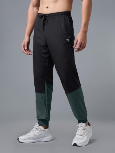 Image of TECHNOSPORT Mens Woven Regular Fit Activewear Joggers for Running, Gym, Sports and Regular Use Stretchable, Colorblock and Antimicrobial