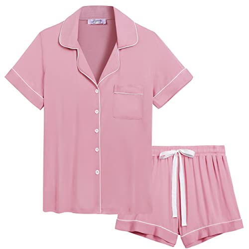 Image of Cherrydew Women Bamboo Viscose Super Soft Comfy Summer Cooling Short Sleeve Button Down Pajama Shorts Set S-XXL