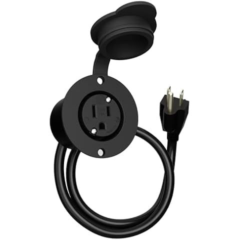 15A Weatherproof Outdoor Power Outlet by Journeyman-Pro 15 Amp 125 Volt NEMA 5-15R Receptacle Kit with Integrated 20" Extension Cord + Waterproof Rubber Cover (GCR1-BLACK) Cover