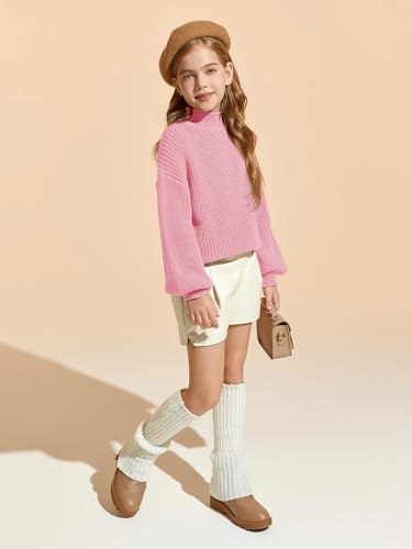 Image of rrhss Girls Mock Neck Loose Knit Sweaters Kids Long Sleeve Slouchy Warm Cute Fashion Pullover Tops 5-14 Years
