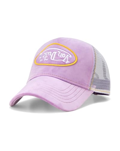 Image of Von Dutch Unisex Trucker Hat - Velvet Curved Bill Mesh Back Retro Classic Adjustable Snapback Baseball Cap for Men and Women