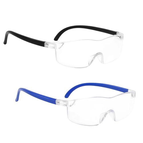 2 Pack Magnifying Glasses: 250% Black & 350% Blue Wearable Magnifier, Hands-Free for Visually Impaired, Anti-Blue Light Reading Glasses, Magnifying Glasses for Hobbies & Close Work Crafts Non-Lighted