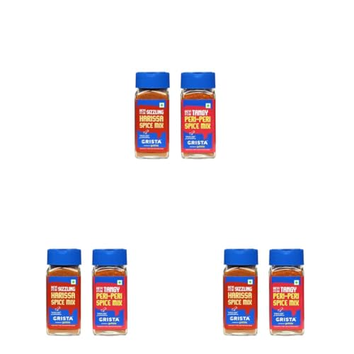 Image of CRISTA Harissa and Peri-Peri Combo Pack | Harissa Spice Mix x 1, 45 gms | Peri-Peri Spice Mix x 1, 50 gms | Exotic Spices | Set of 2 | Zero added Colours, Fillers, Additives & Preservatives