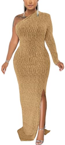 Women's Formal Evening Gowns Elegant Sparkly One Shoulder Maxi Dresses Sexy Long Sleeve High Split Party Long Dress2