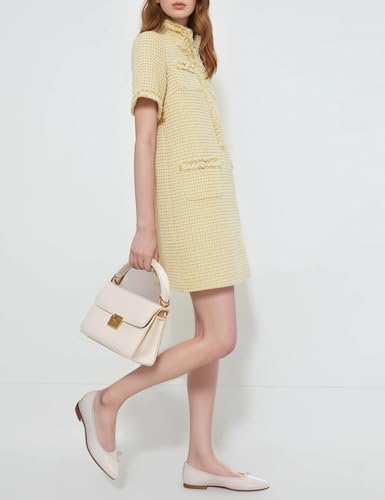 Image of PEHMEA Womens Tweed Jackie Dress Short Sleeve Shift Midi Elegant Dresses