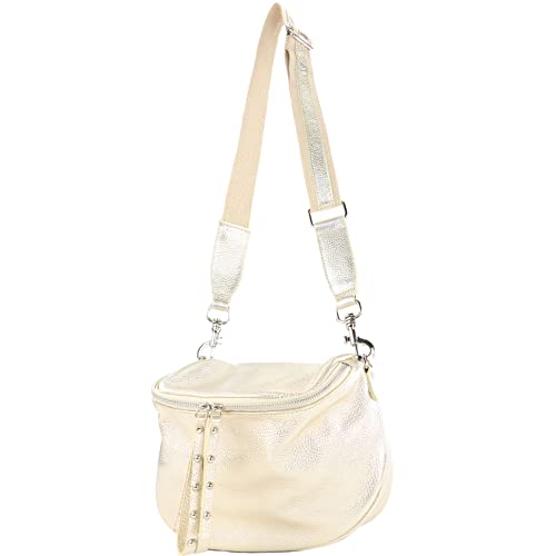 modamoda de - T236 - Small shoulder bag made of Italian leather (Lightgold metallic)